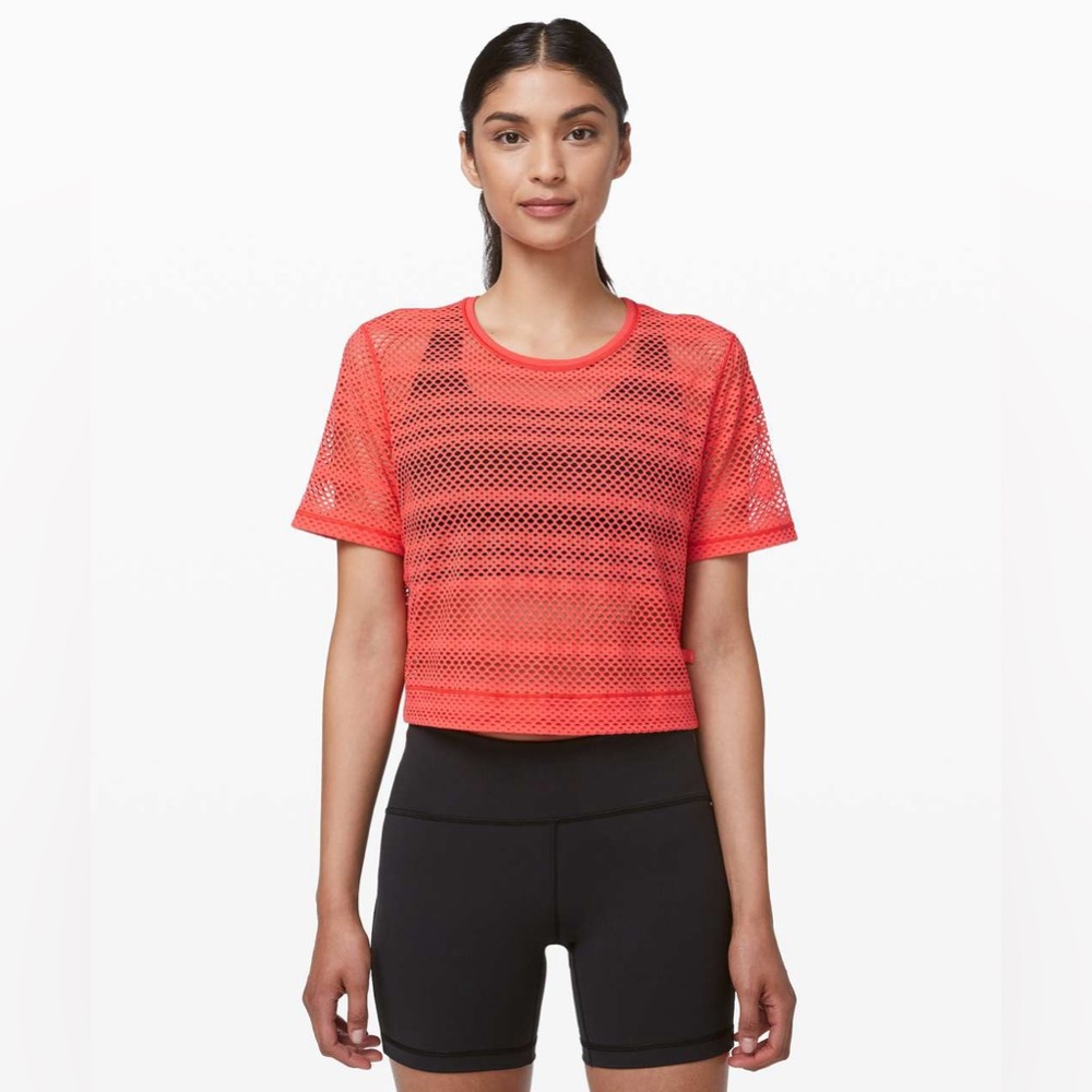 Lululemon Sweat Your Heart Out Short Sleeve Hot Sunset Size 6